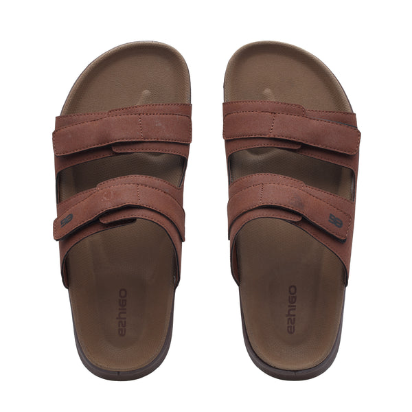 Ezhigo Men’s Velcro Comfort Slide - Brown