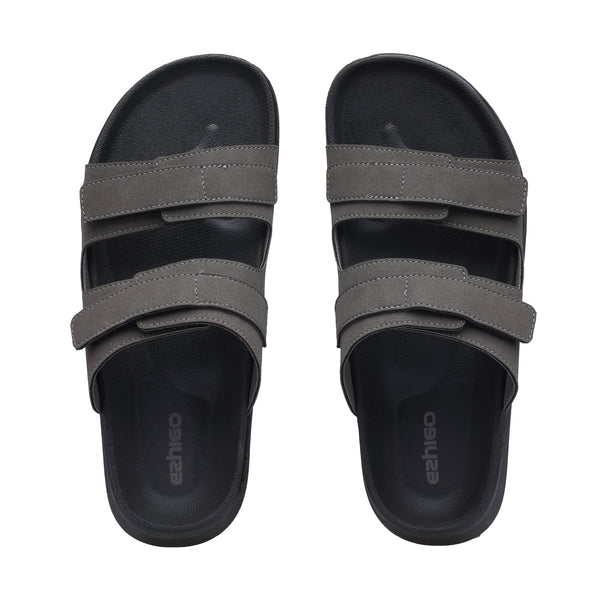 Ezhigo Men’s Velcro Comfort Slide - Charcoal Grey
