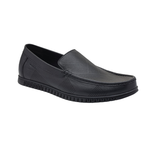 Ezhigo Men’s Perforated Leather Loafer - Black