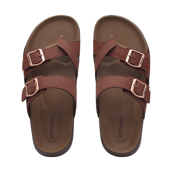 Ezhigo Men’s Classic Buckle Slide - Brown