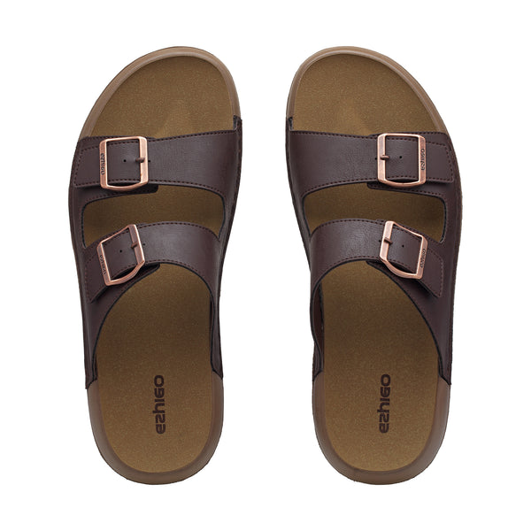 Ezhigo Men’s Soft Double-Buckle Slide sandal - Brown