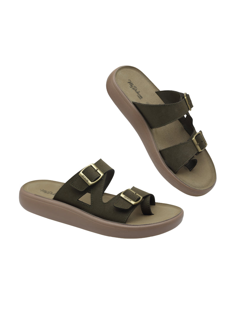 Debon Women’s Green Buckle Comfort Sandals