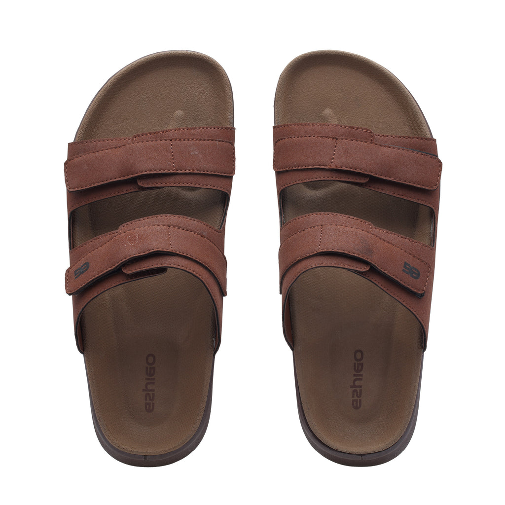 Ezhigo Men’s Velcro Comfort Slide - Brown