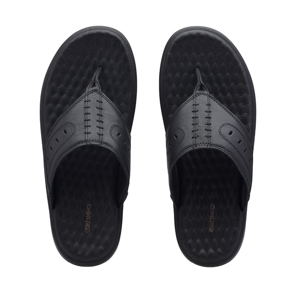 Ezhigo Men’s Soft-Pad Leather Toe-Loop Sandal - Black