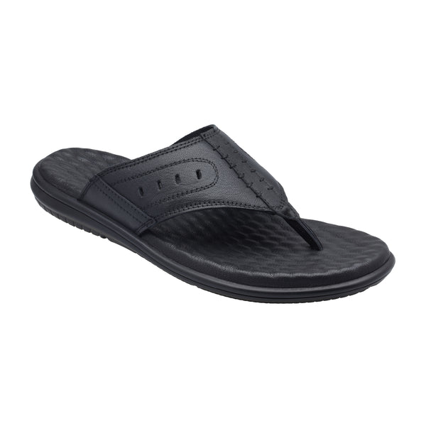 Ezhigo Men’s Soft-Pad Leather Toe-Loop Sandal - Black