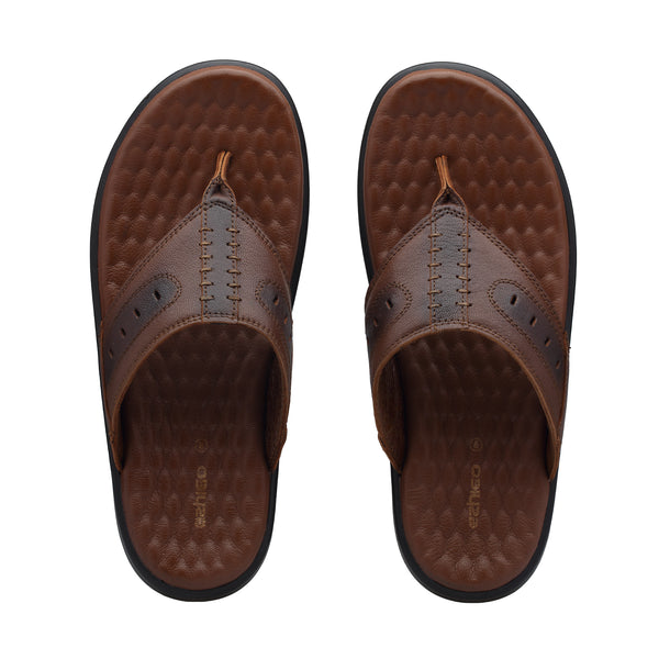 Ezhigo Men’s Soft-Pad Leather Toe-Loop Sandal - Brown