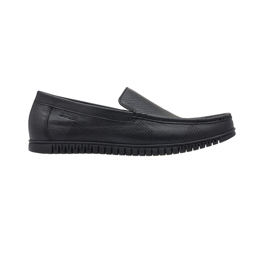 Ezhigo Men’s Perforated Leather Loafer - Black