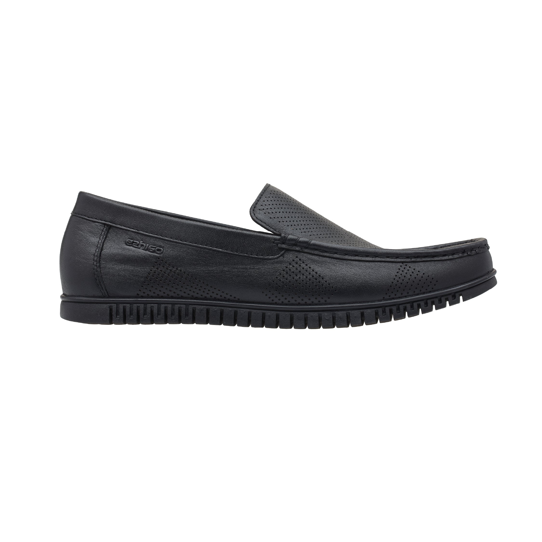Ezhigo Men’s Perforated Leather Loafer - Black