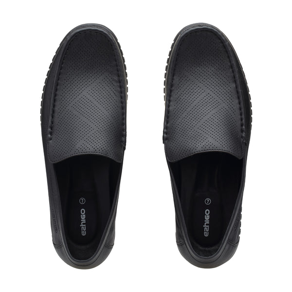 Ezhigo Men’s Perforated Leather Loafer - Black