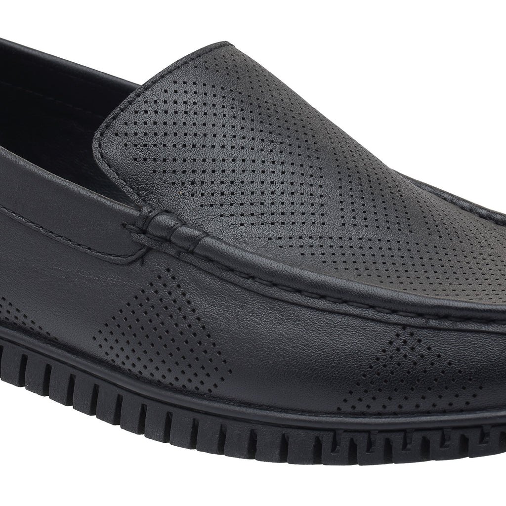 Ezhigo Men’s Perforated Leather Loafer - Black