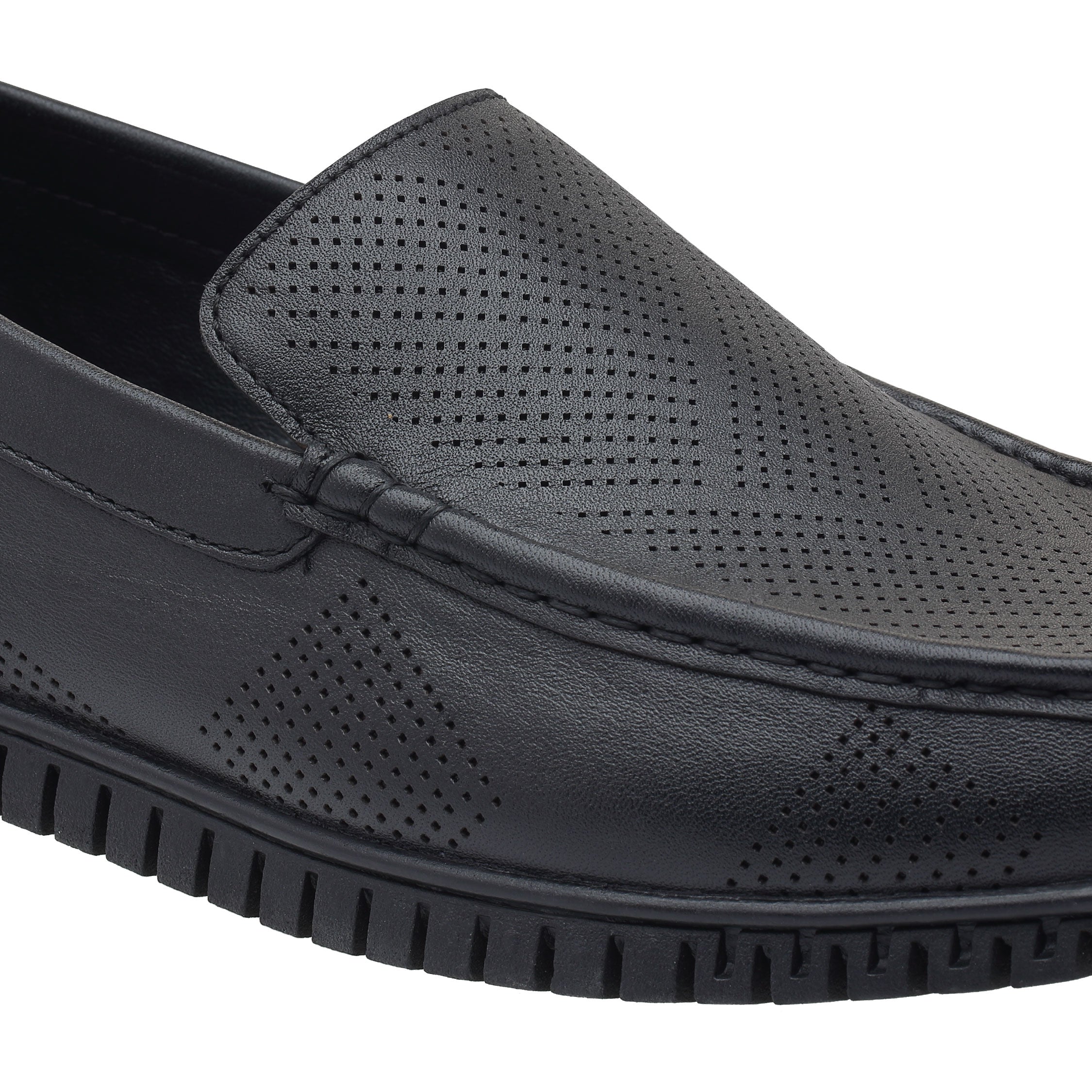 Ezhigo Men’s Perforated Leather Loafer - Black