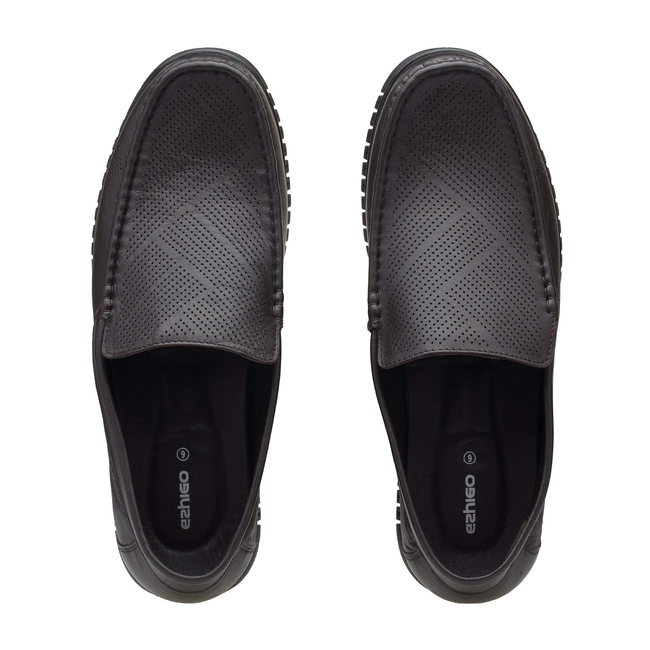 Ezhigo Men’s Perforated Leather Loafer - Black