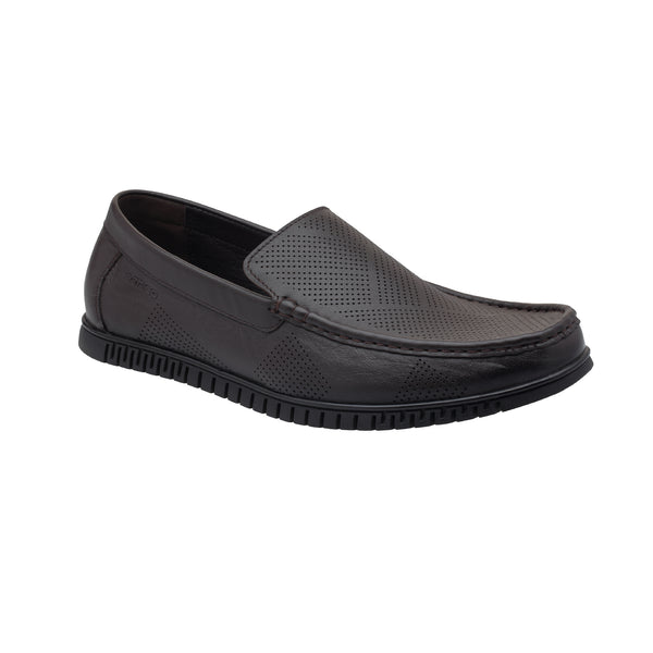 Ezhigo Men’s Perforated Leather Loafer - Brown