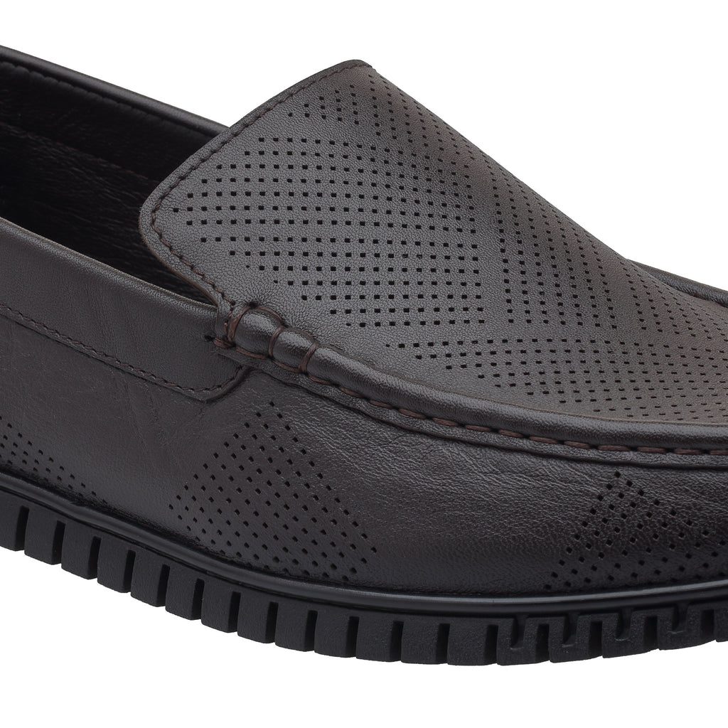 Ezhigo Men’s Perforated Leather Loafer - Black