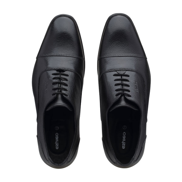 Ezhigo Men’s Cap-Toe Leather Formal Shoe - Black