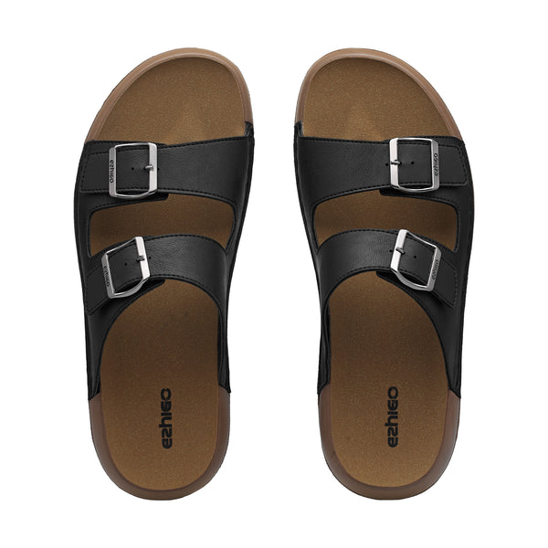 Ezhigo Men’s Soft Double-Buckle Slide sandal - Black