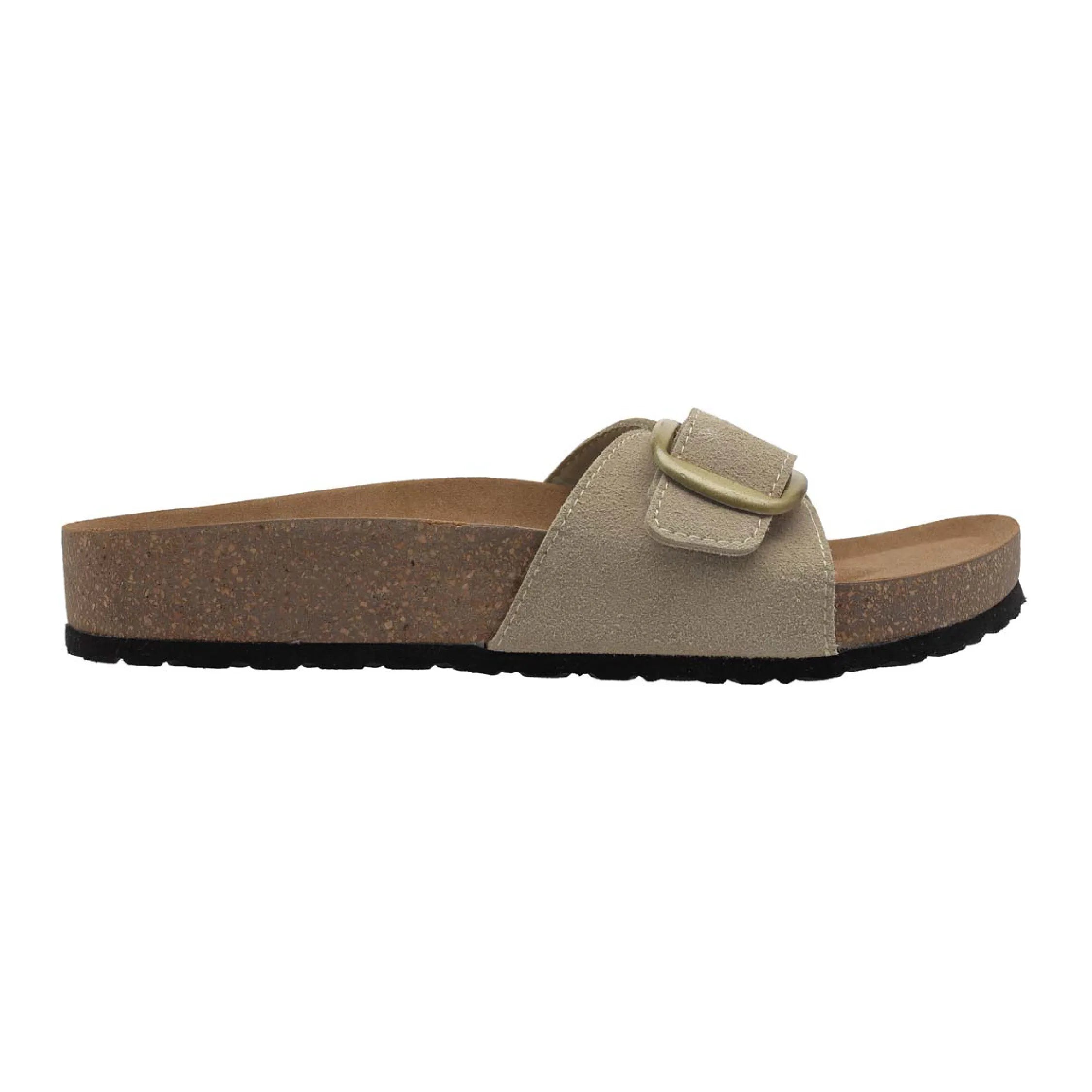 Ezhigo Ladies Sandals Single Strap Microfiber Leather Sliders with Cork Sole