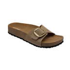 Ezhigo Ladies Sandals Single Strap Microfiber Leather Sliders with Cork Sole