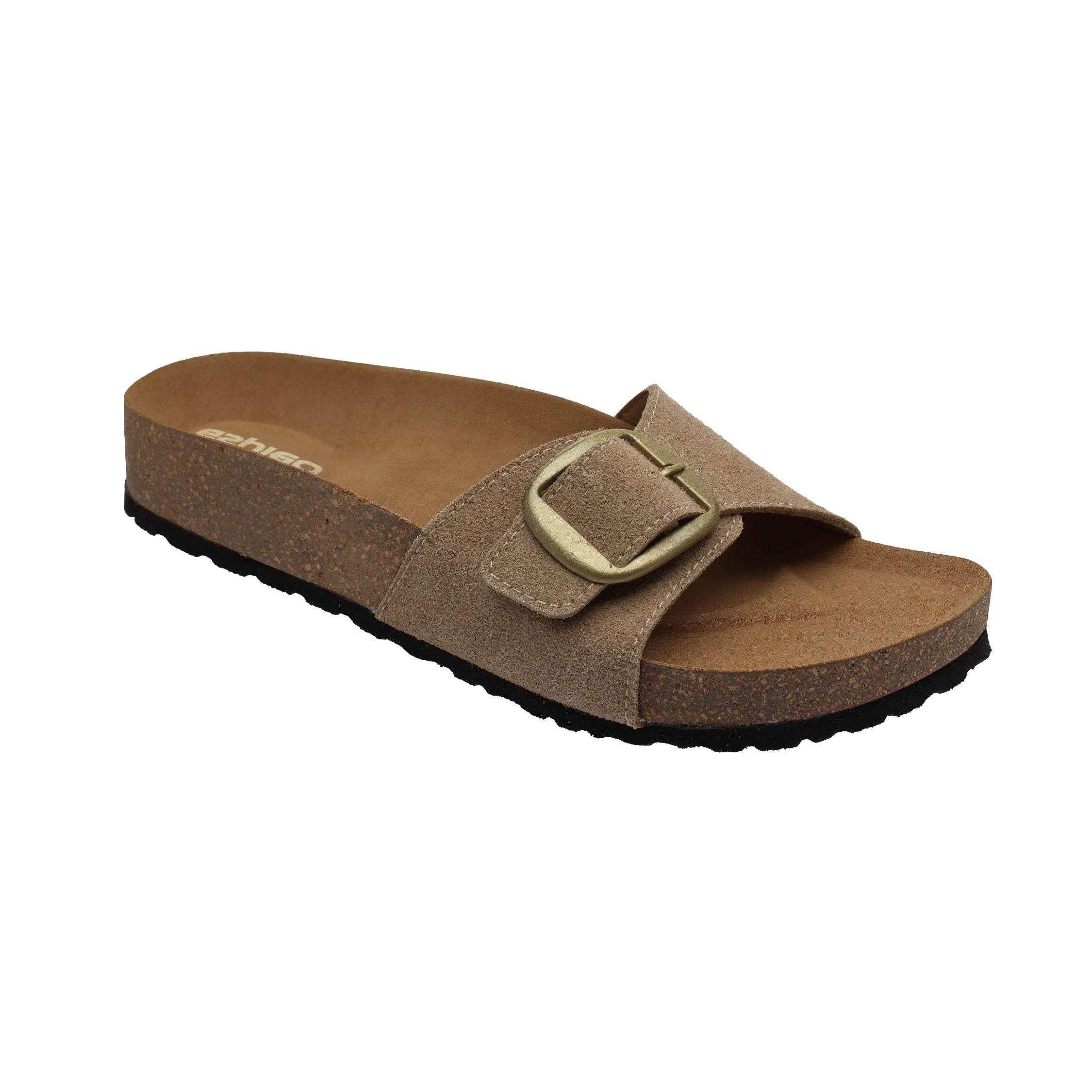 Ezhigo Ladies Sandals Single Strap Microfiber Leather Sliders with Cork Sole