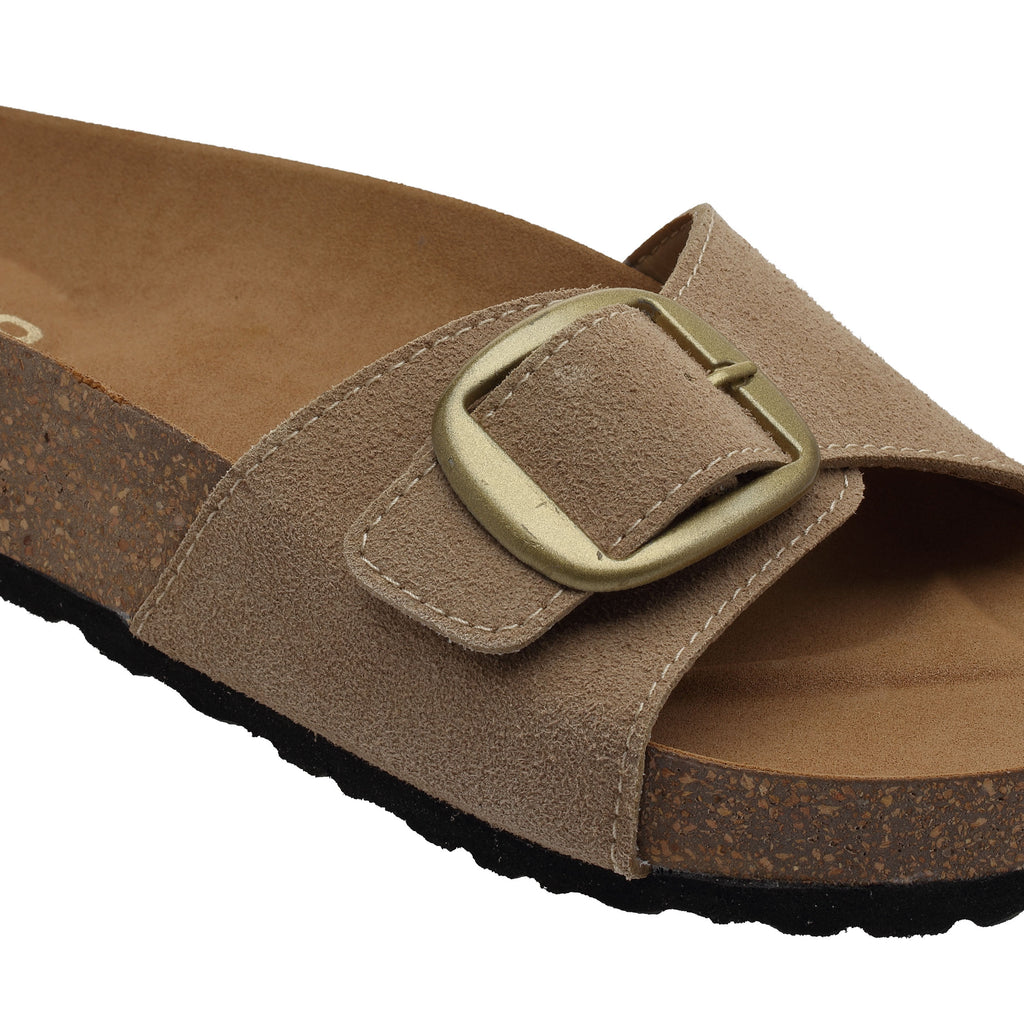 Ezhigo Ladies Sandals single Strap leather slider with Cork sole