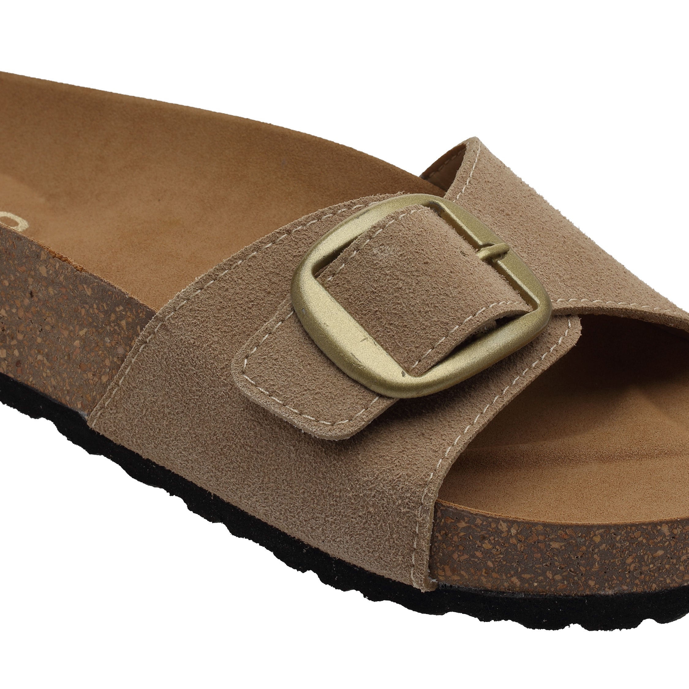 Ezhigo Ladies Sandals single Strap leather slider with Cork sole